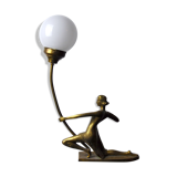 "Woman with the Bow" lamp, Laiton and Opaline, France, midcentury