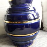 Grand vase vintage bleu et or