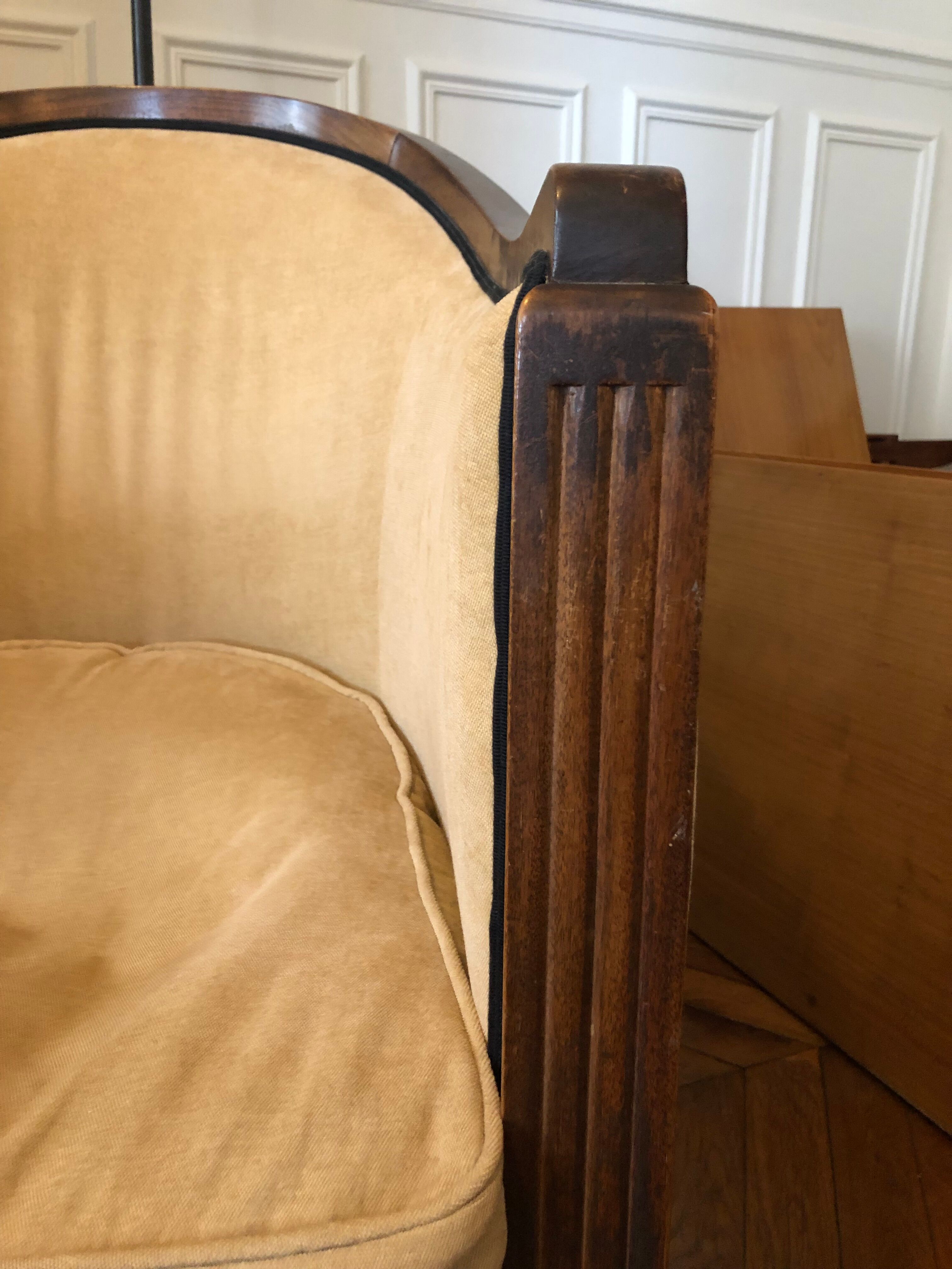 pair of ART DECO gondola chairs and a matching pouf reupholstered