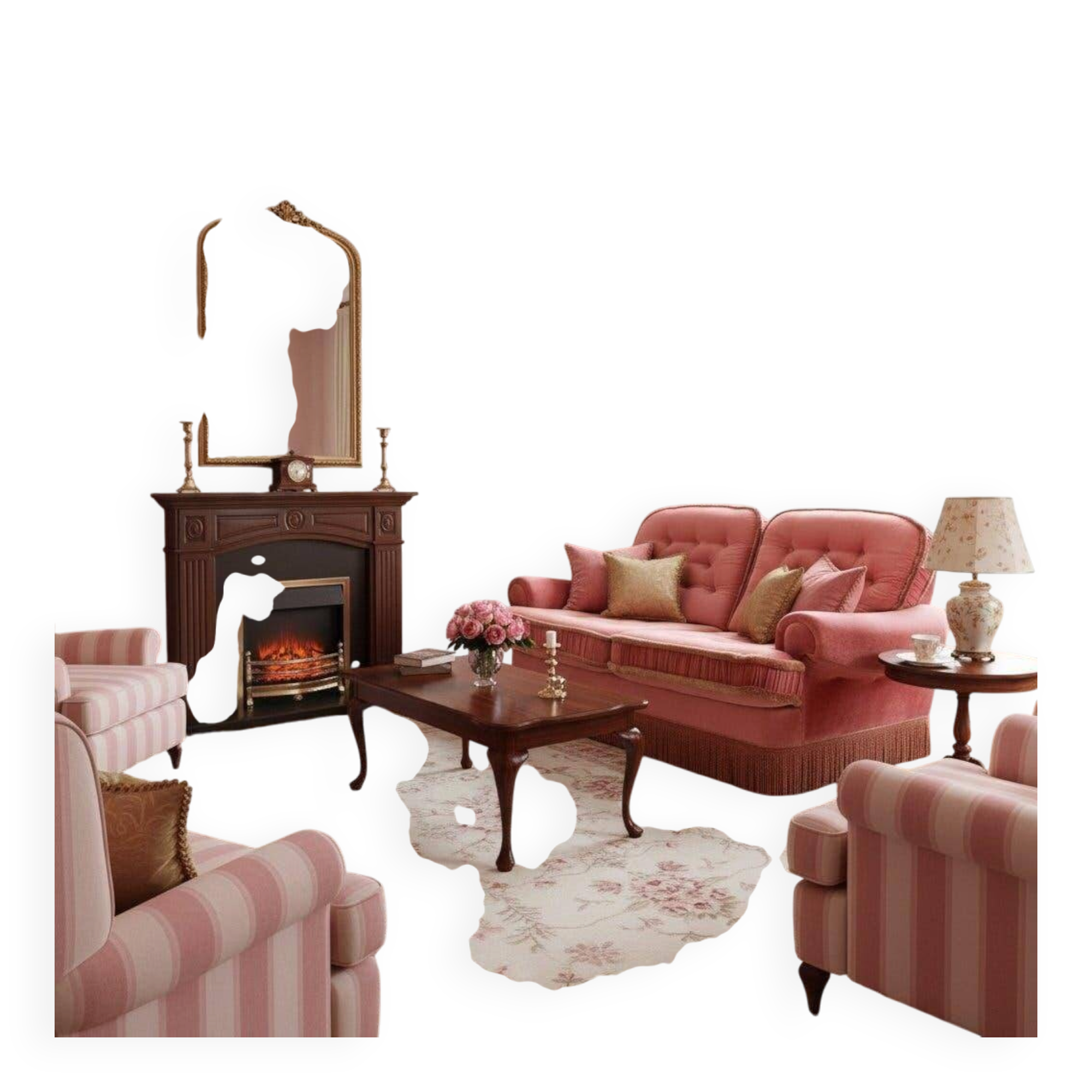 Vintage pink two-seater sofa with fringes