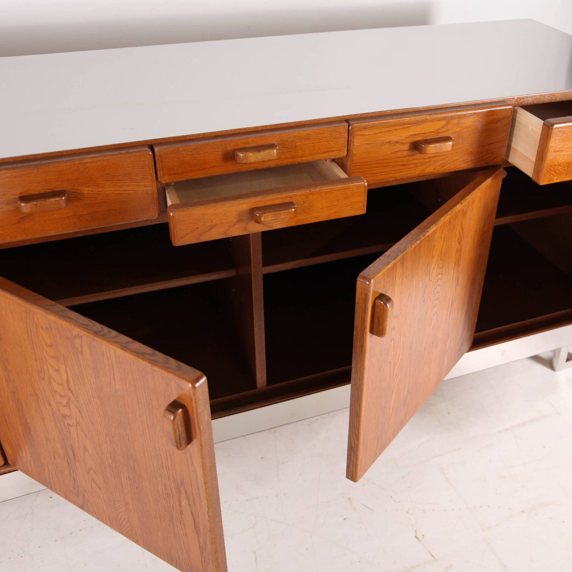 Oak and brushed metal sideboard