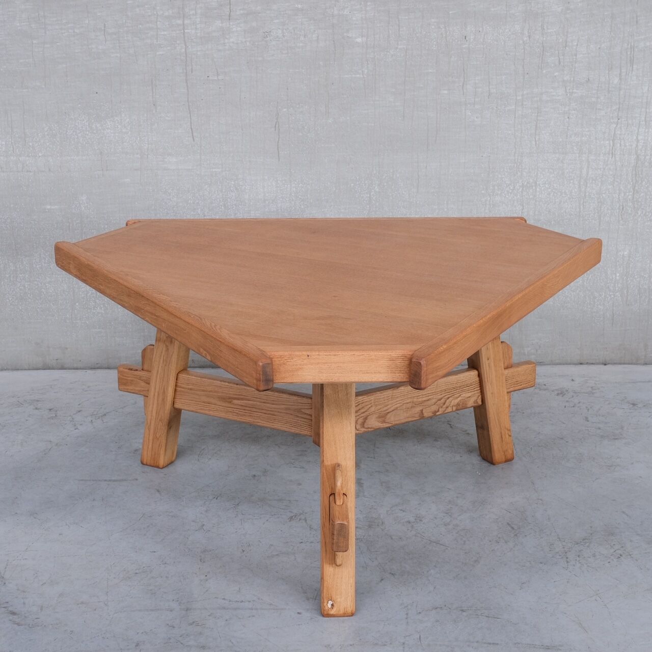 Brutalist oak mid-century triangular dining table