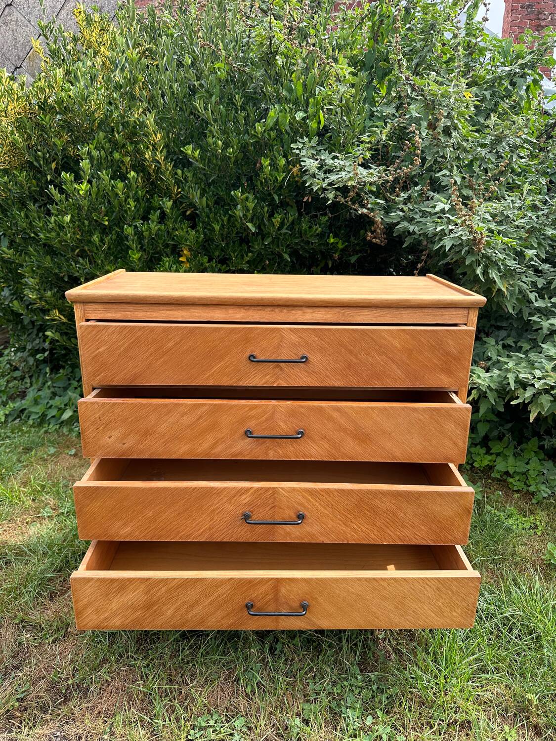 Vintage Scandinavian wooden chest of drawers with herringbone pattern - 4 drawers