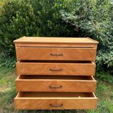 Vintage Scandinavian wooden chest of drawers with herringbone pattern - 4 drawers