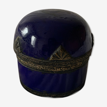 Pot en céramique et bronze fleur bleu emallé ancien