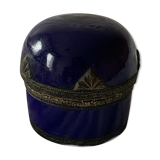 Ceramic pot and bronze blue flower old