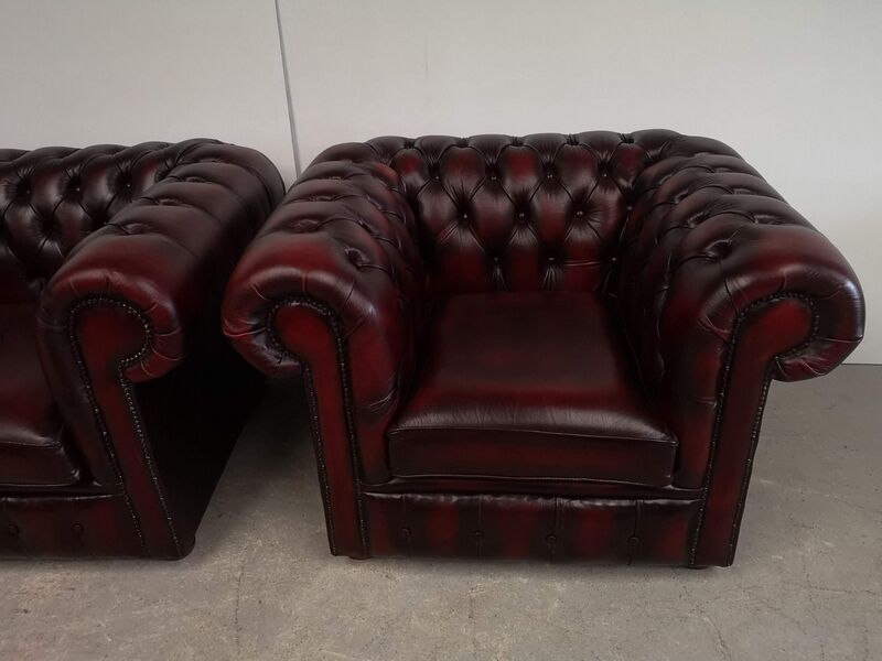 Chesterfield burgundy leather armchairs