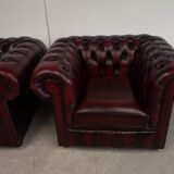 Chesterfield burgundy leather armchairs