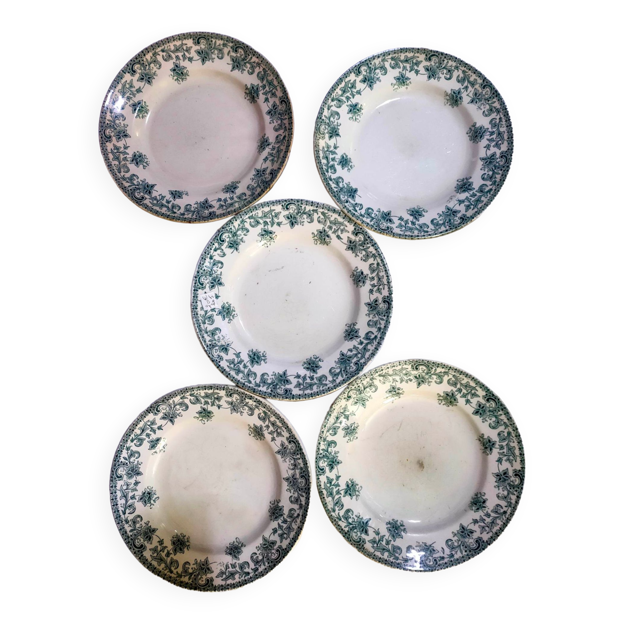 5 flat plates green iron earth earthenware from st amand