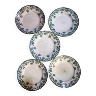 5 flat plates green iron earth earthenware from st amand