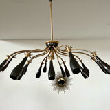 Old spider chandelier Italian metal, vintage Sputnik lamp 15 lights