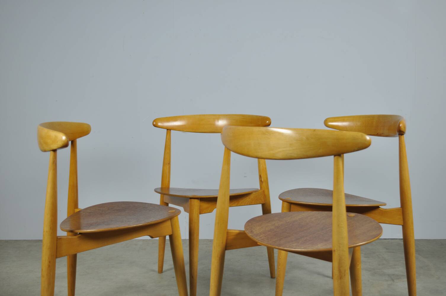 🟡 Beech & teak dining chairs, Hans J. Wegner & Fritz Hansen, Denmark 1950s