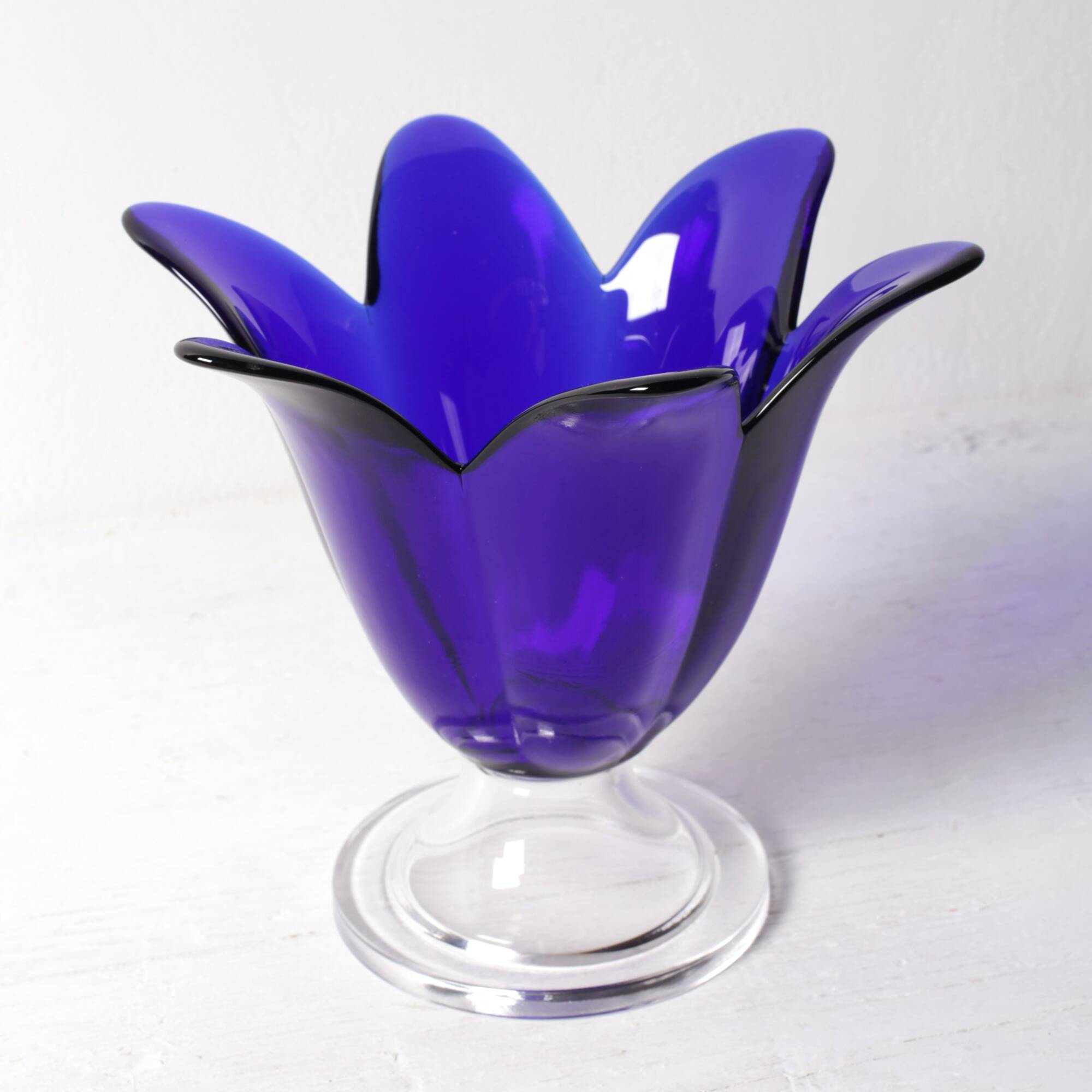 Cobalt Blue Vintage Glass Vase / Mid-century Tulip Flower Vase. Portugal