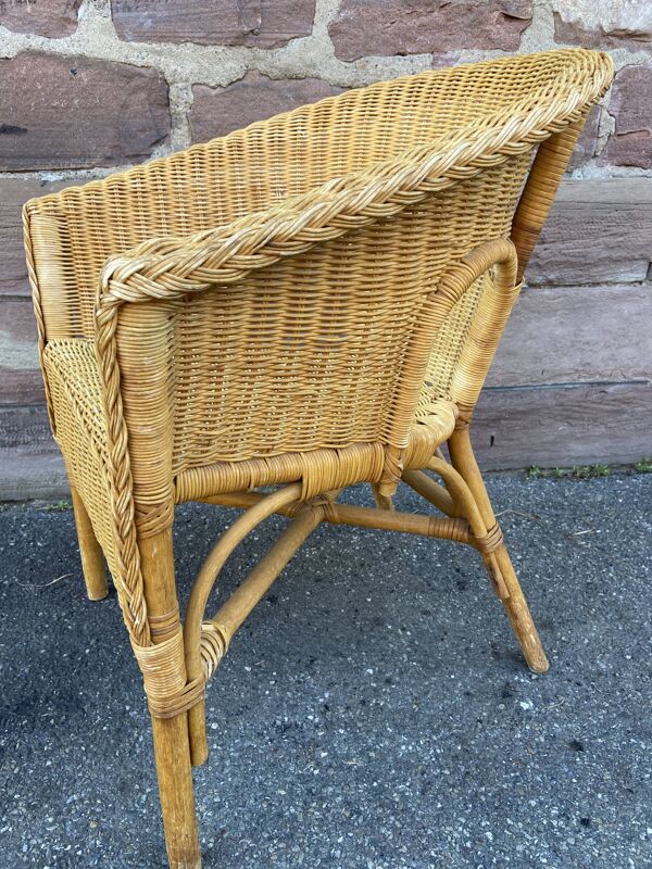 Fauteuil gondole vintage en rotin années 1980s