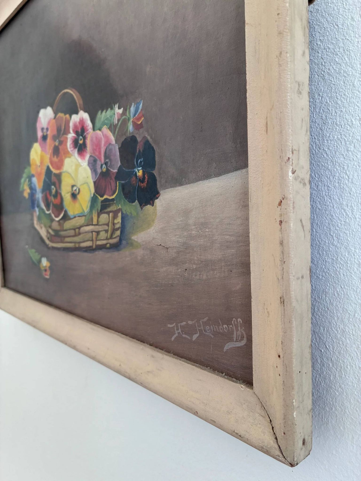 Vintage original flower oil painting, framed floral still life art