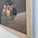 Vintage original flower oil painting, framed floral still life art