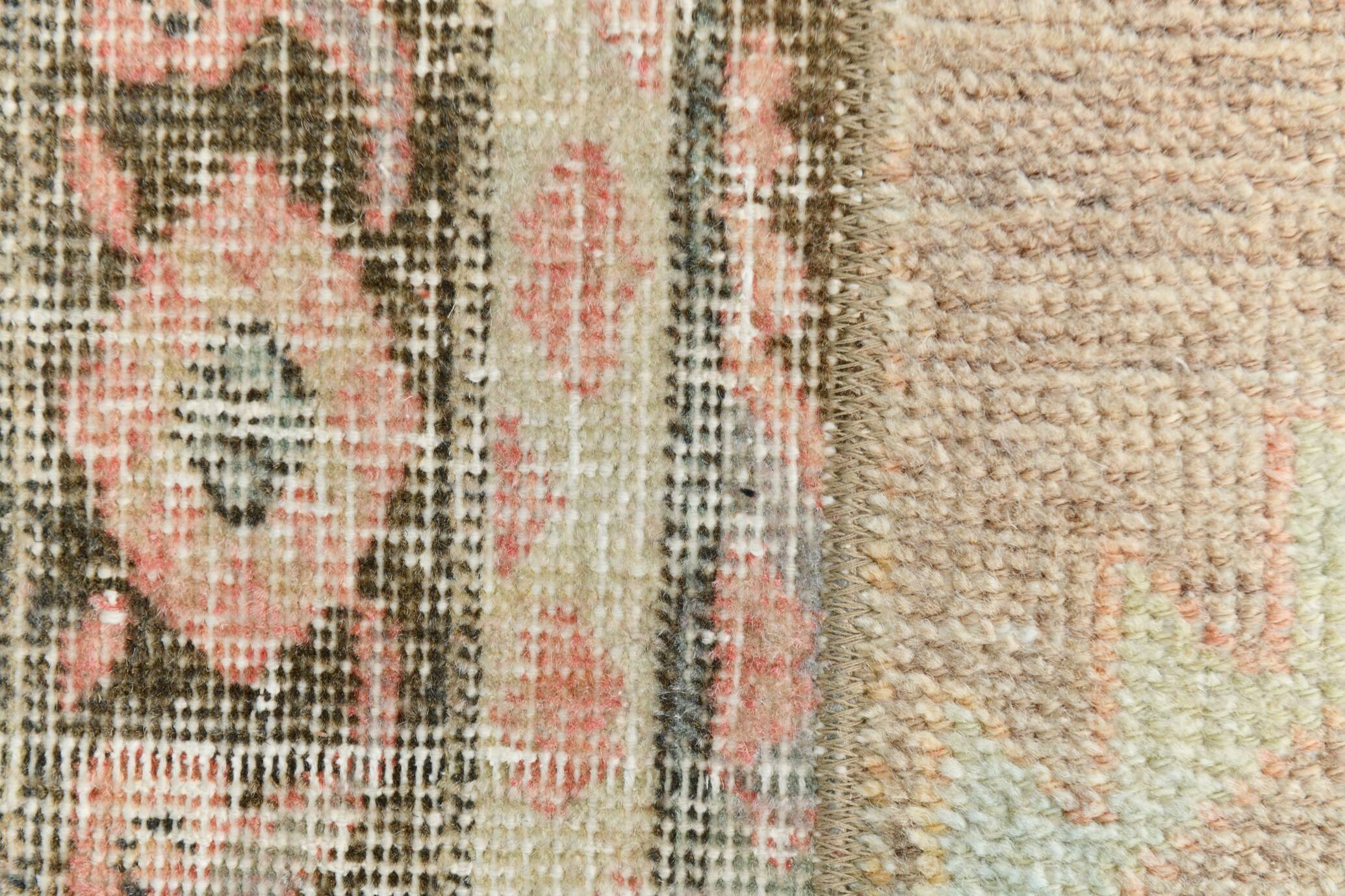 2x11 Dark Green & Beige Turkish Runner Rug, 55x338Cm