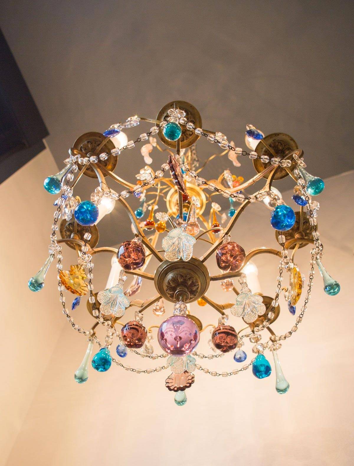 Large chandelier brass fruit crystal color 8 arms