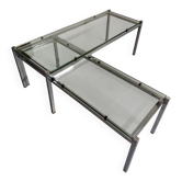 2 grandes tables basses gigognes en chrome et verre design années 1970