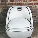 Retro vintage 80's armchair in white velvet with black trim