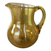 Jug / Glass Bullied Pitcher Biot Yellow Amber Honey Signed
