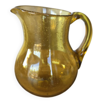 Pichet / Broc Verre Bullé Biot Jaune Ambre Miel Signé