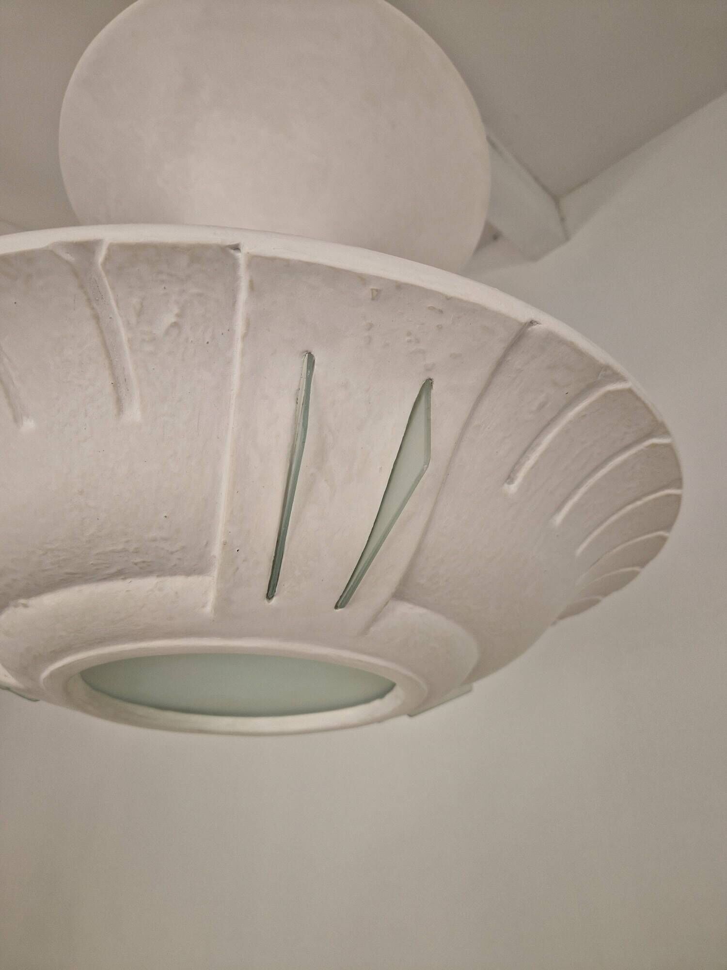 Plaster and frosted glass chandelier by Maison Arlus circa 1950