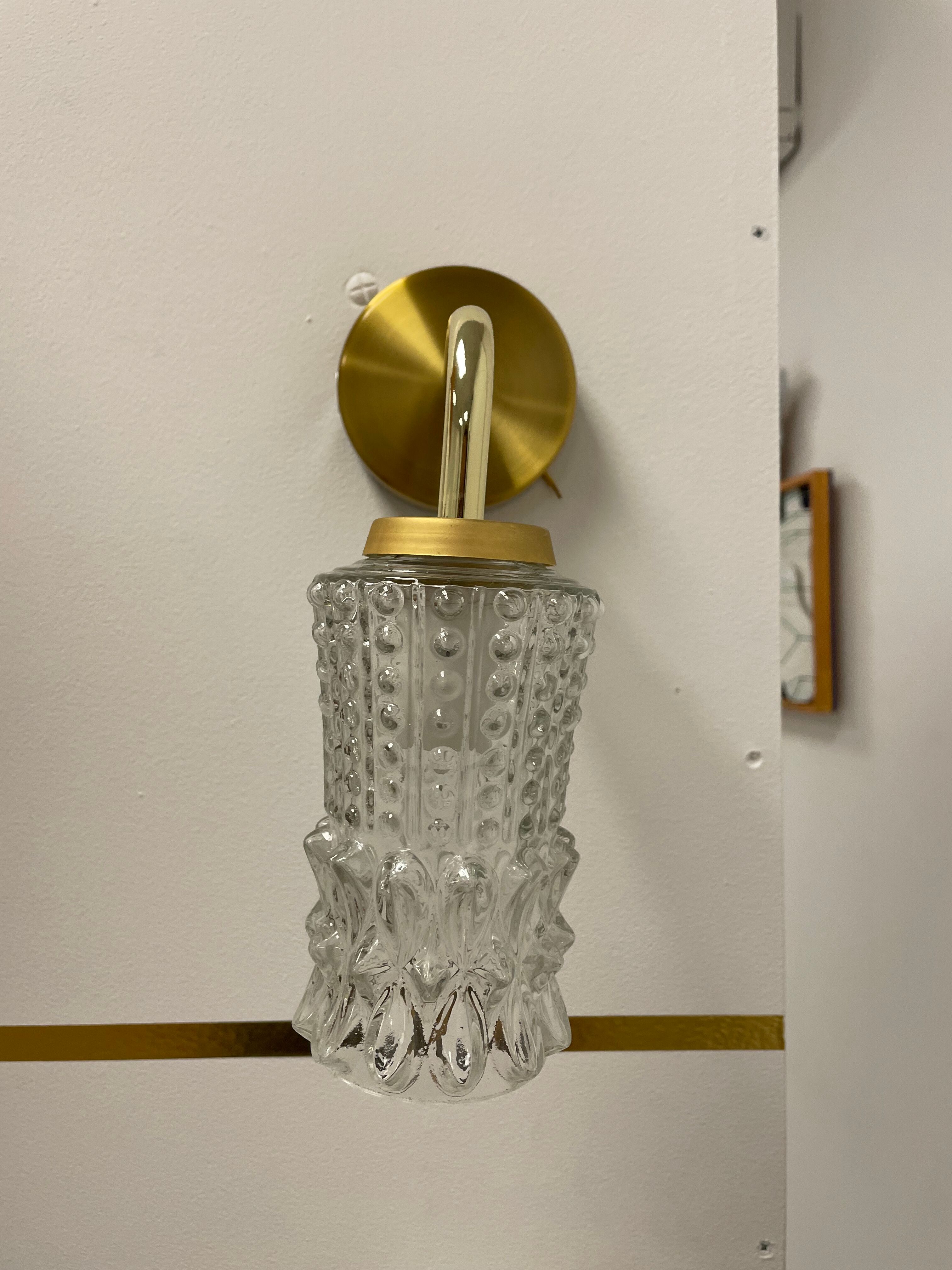 Vintage glass and brass wall lamp