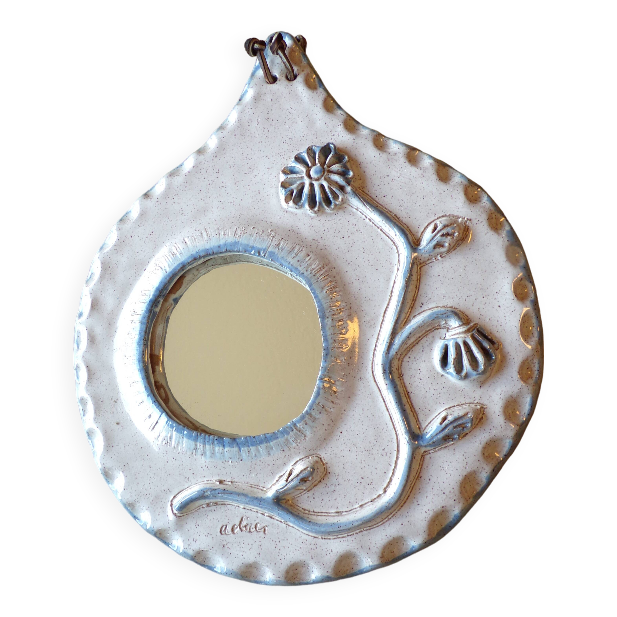 Miroir céramique vintage signé adia