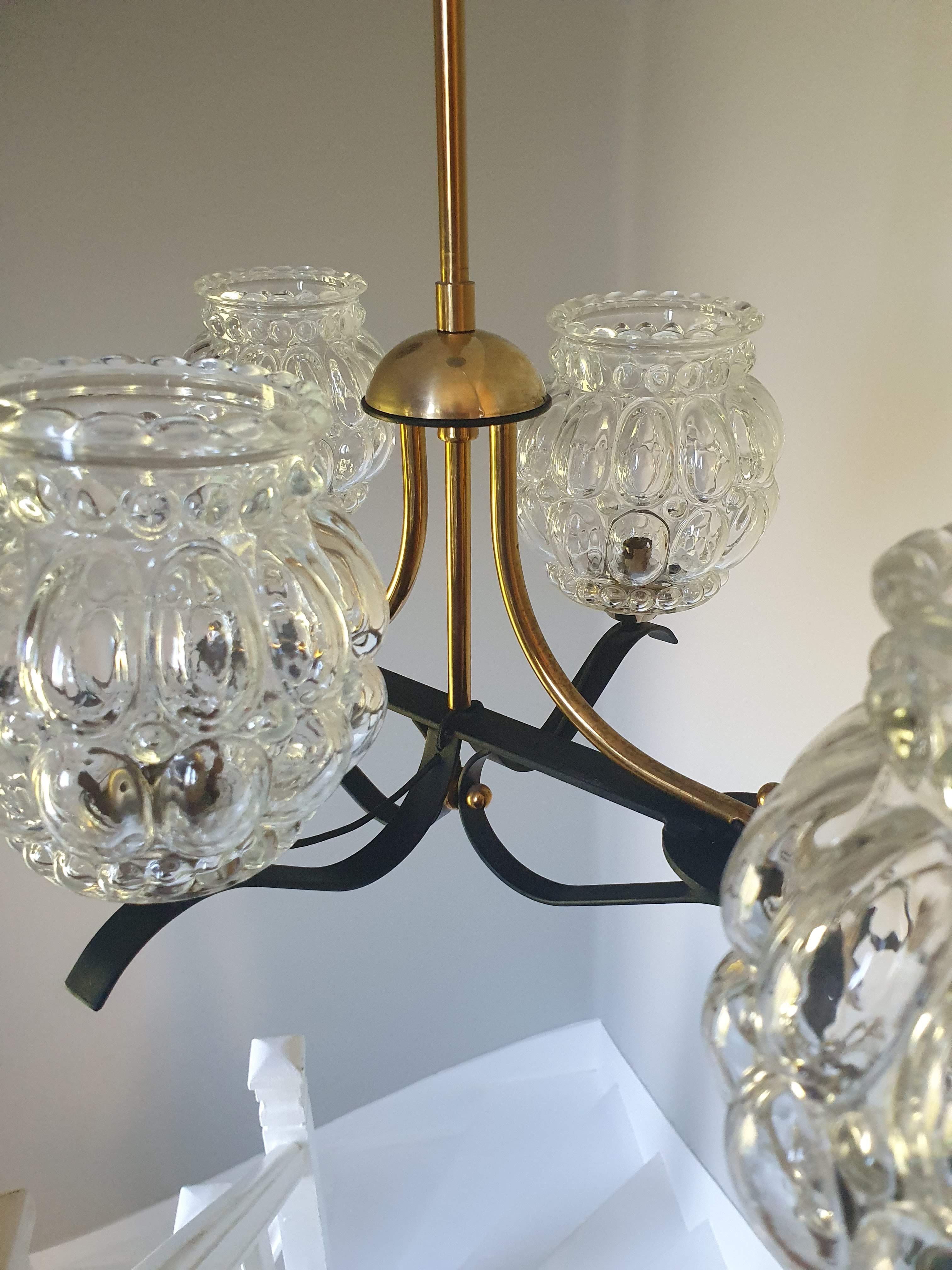 Suspension 50s/60s Arlus in brass and glass