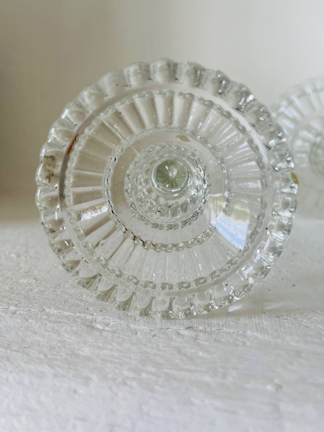 Pair of molded glass candle holders