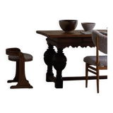 19th-century baroque dining table/desk in oak, Danish cabinetmaker.