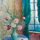 Vintage Signed Pink Floral Still Life Oil Painting