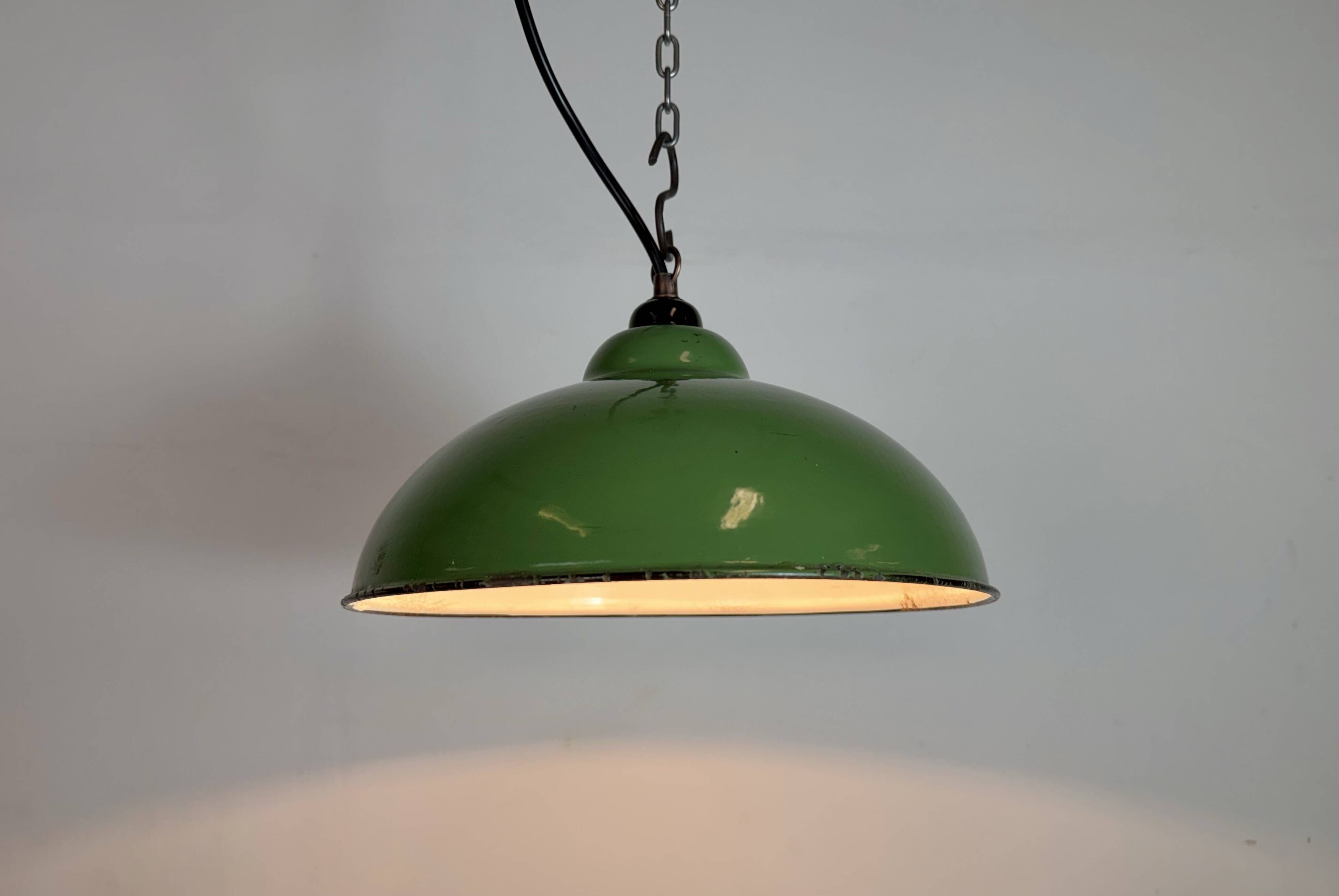 Industrial Green Enamel Factory Pendant Lamp, 1960s