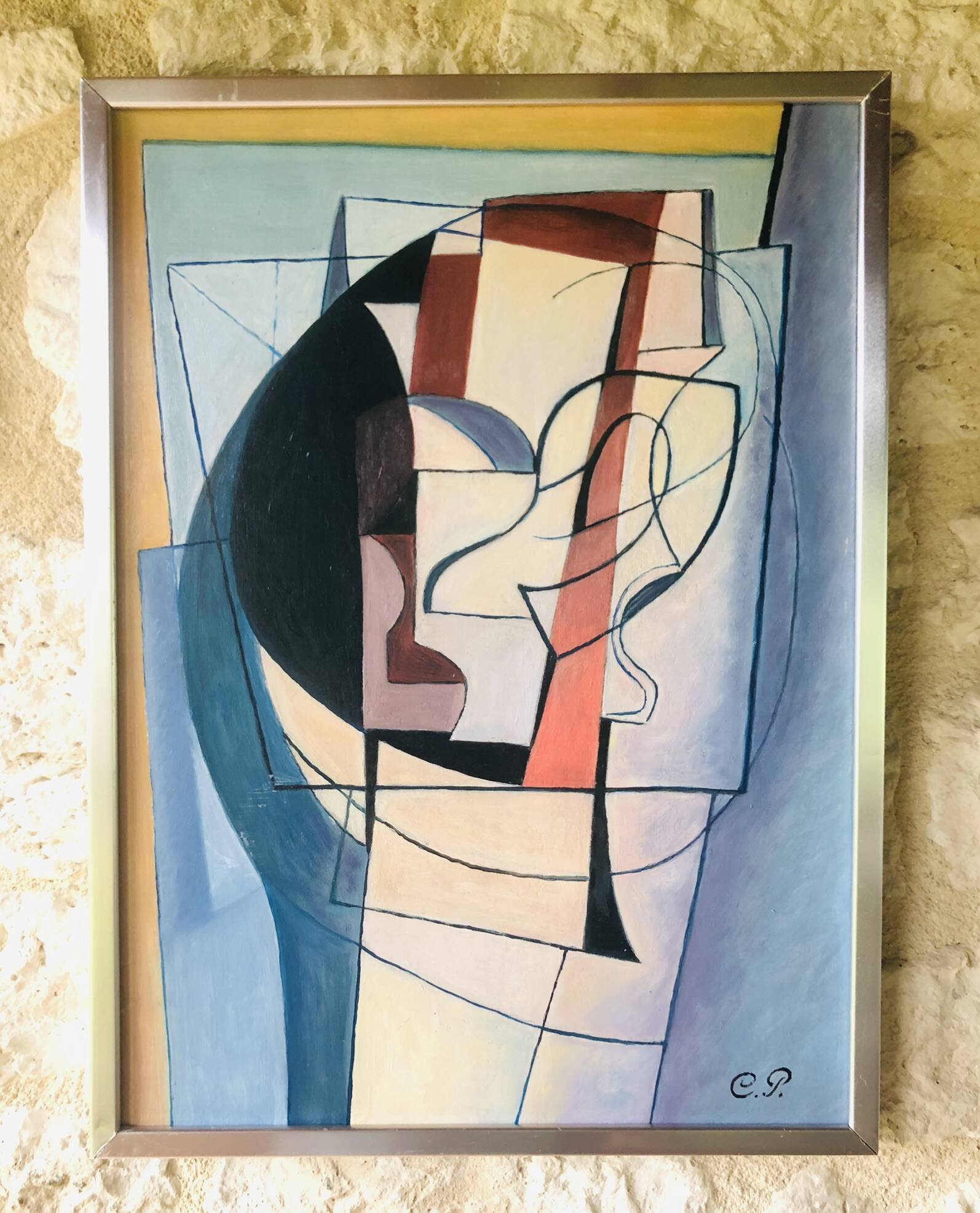 Vintage abstract painting, signed, circa 70's/80's