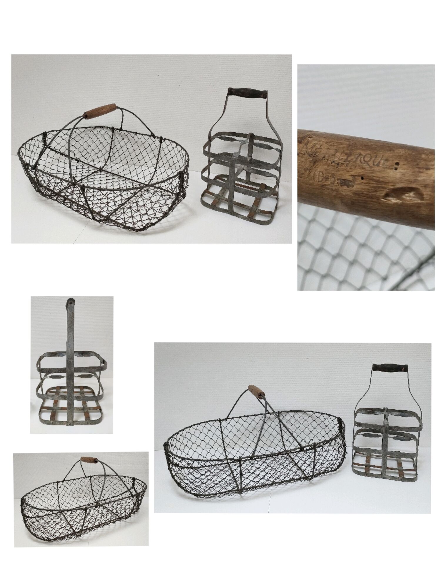 Two baskets metal and patinated wood early twentieth century