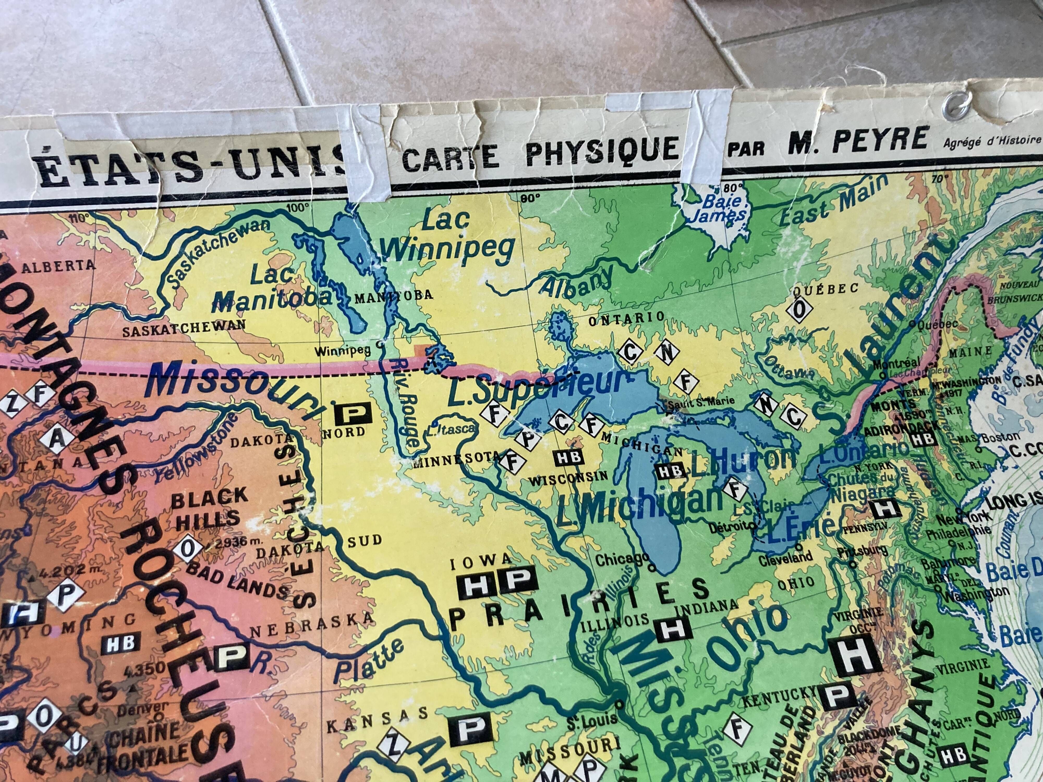Old school map United States physical and political