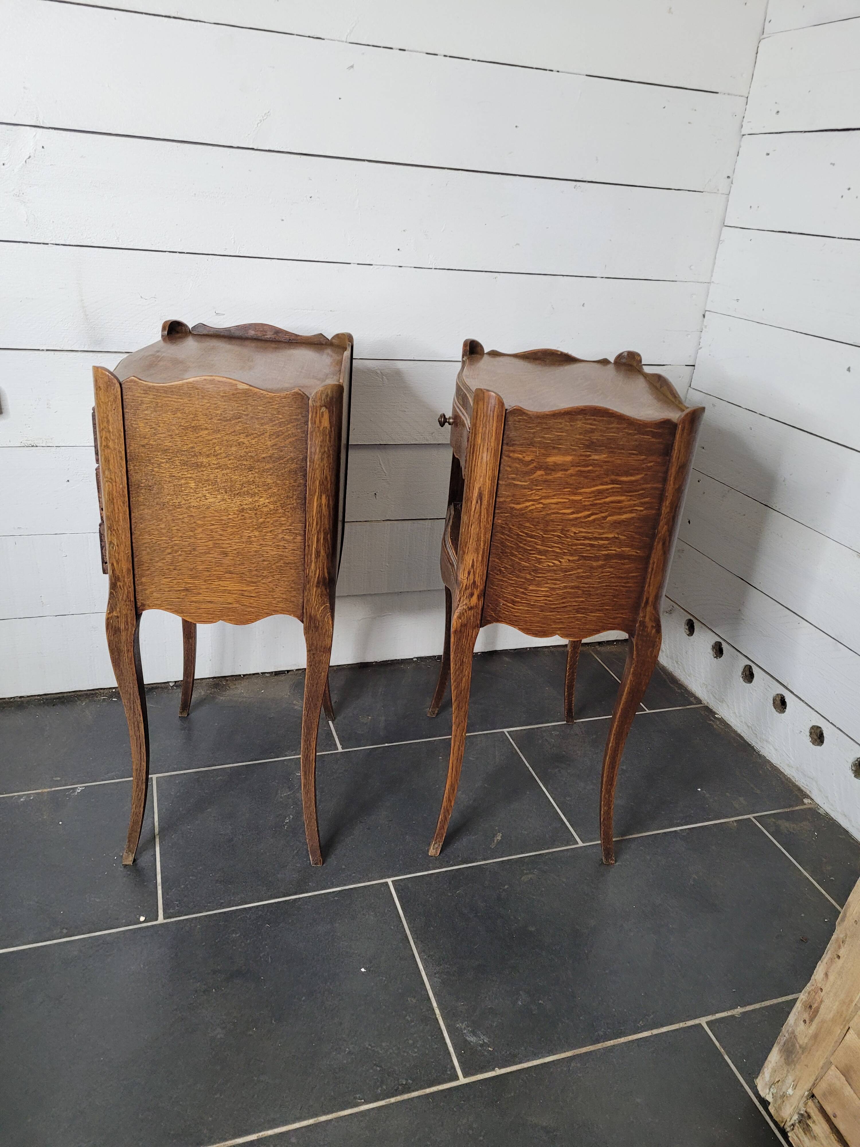 Pair of Louis XV style oak bedside tables