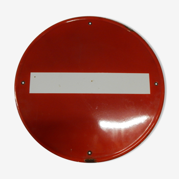 Old road sign enamelled one-way