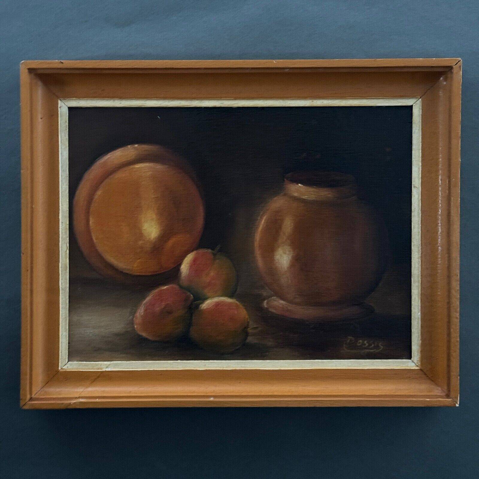Oil on panel by Possis still life with fruits 20th century