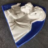 Religious bas-relief wall sculpture of the Virgin and Child signed Cantagalli