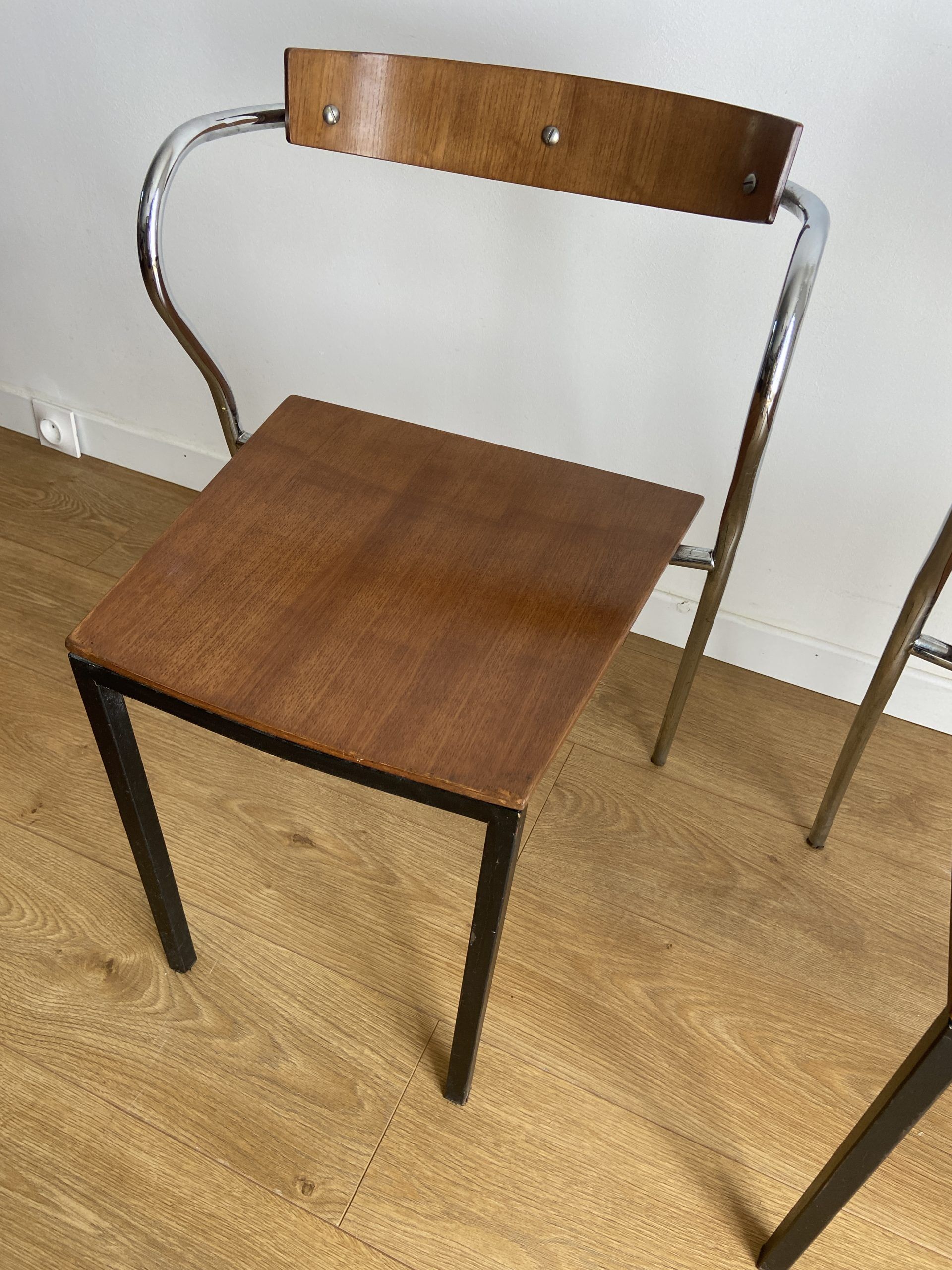 Pair of chairs design in wood and metal model "rio" by Pascal Mourgue