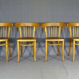 Série de 4 chaises Thonet Art déco bistrot blondes 1930