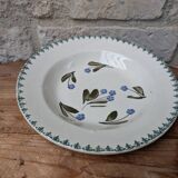 Old deep iron earth plate with blue flower pattern