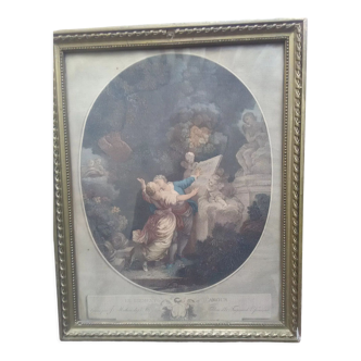 Gravure "Le serment d'amour " de Fragonard par J. Mathieu