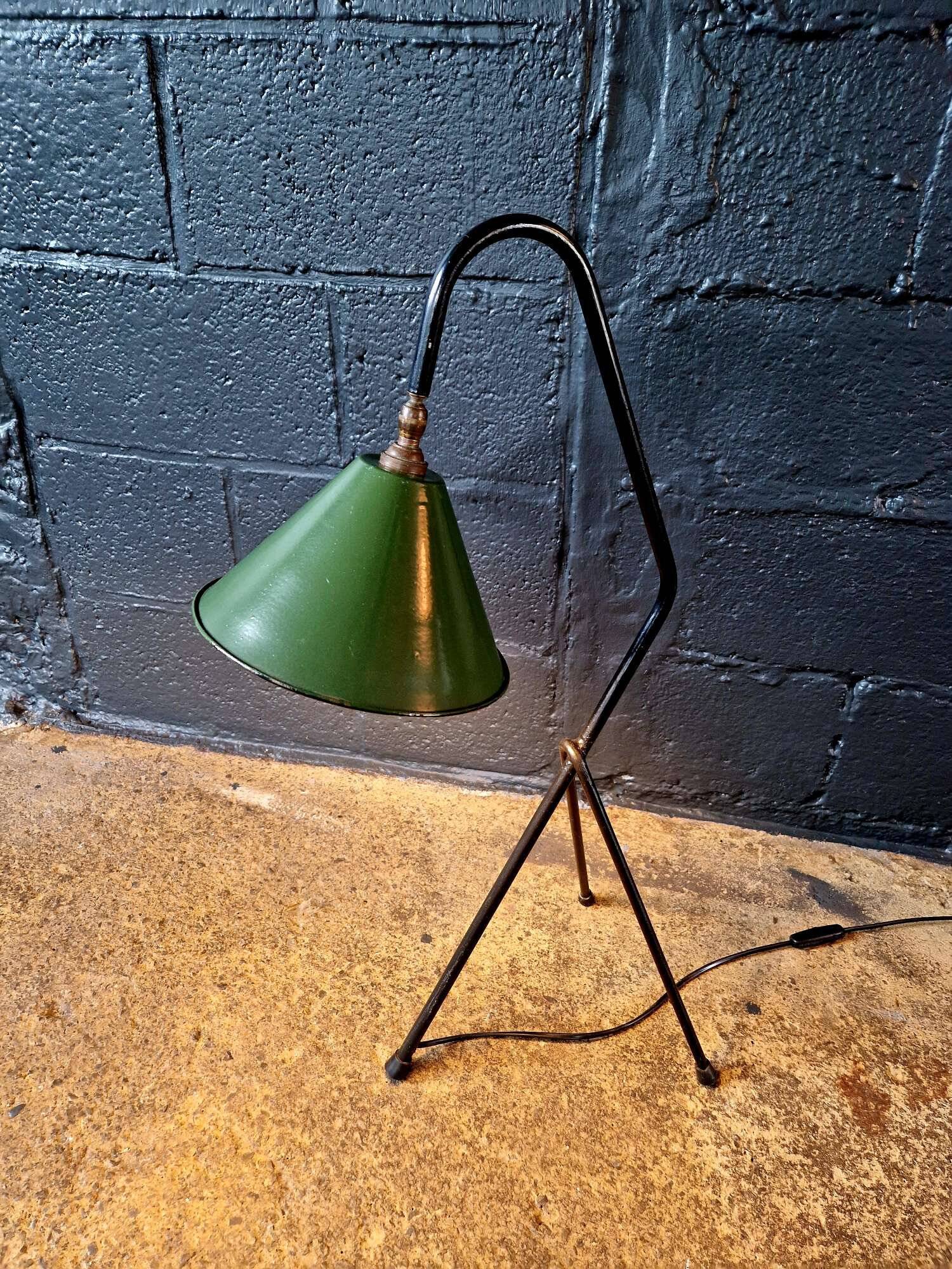 Industrial floor lamp in black lacquered metal and green enamelled sheet metal