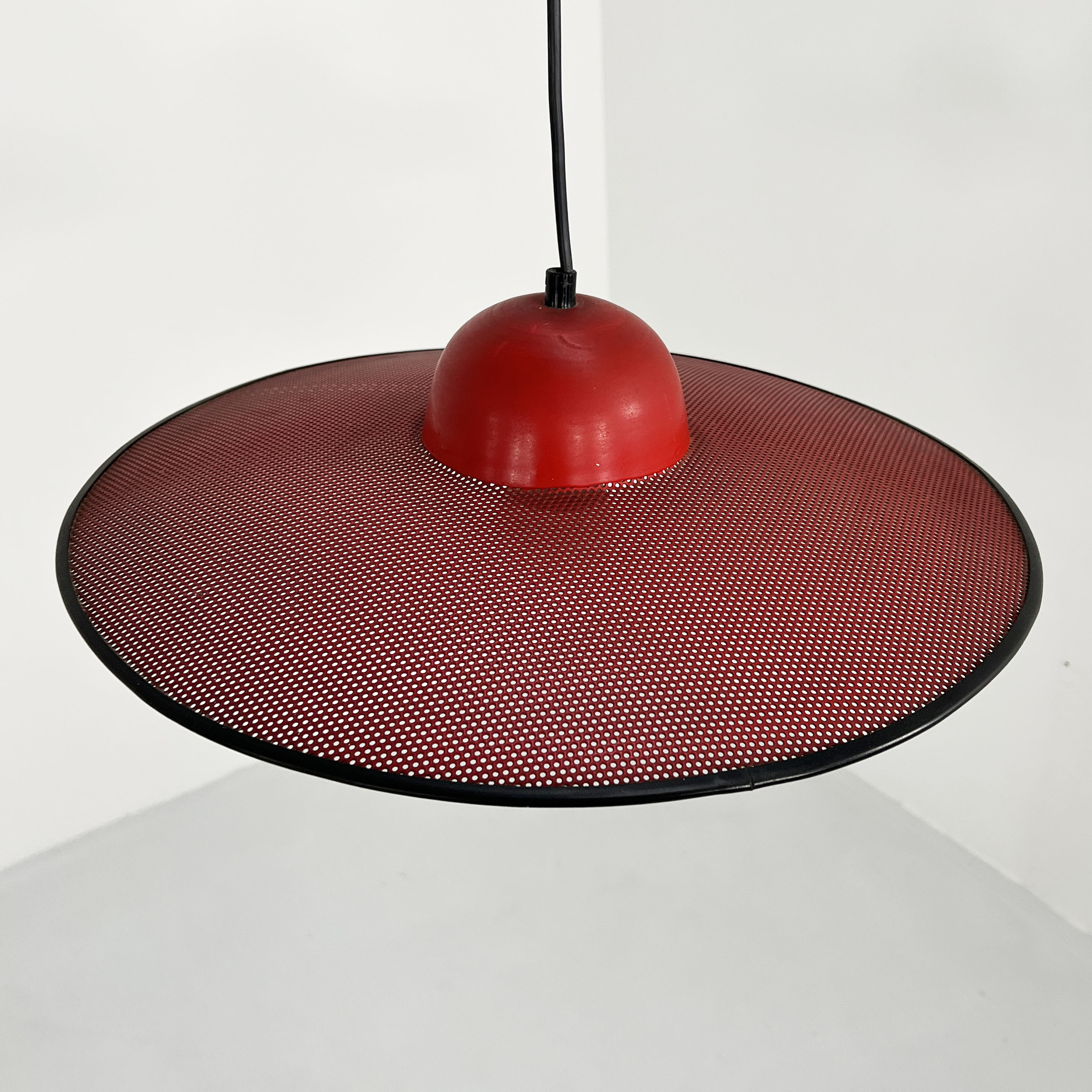 Red suspension lamp in perforated metal, 1970