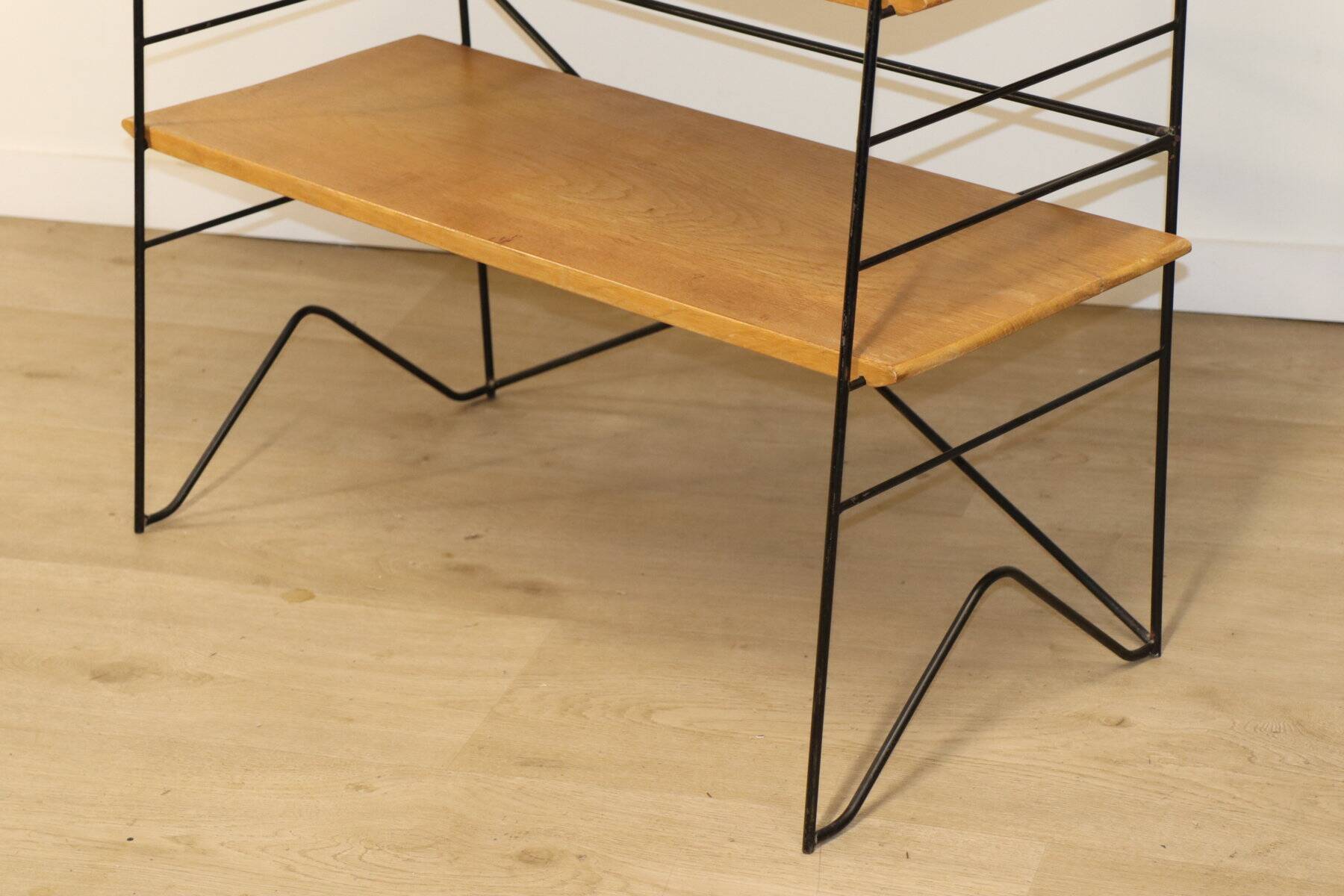 Etagère vintage en métal et chêne, 1960