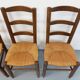 Set of 4 vintage brutalist chairs in wood and straw from the 1960s.