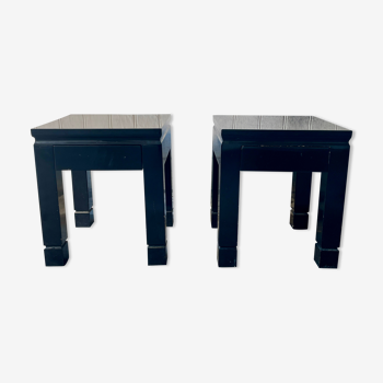 2 tables basse en bois laquée noir design 80